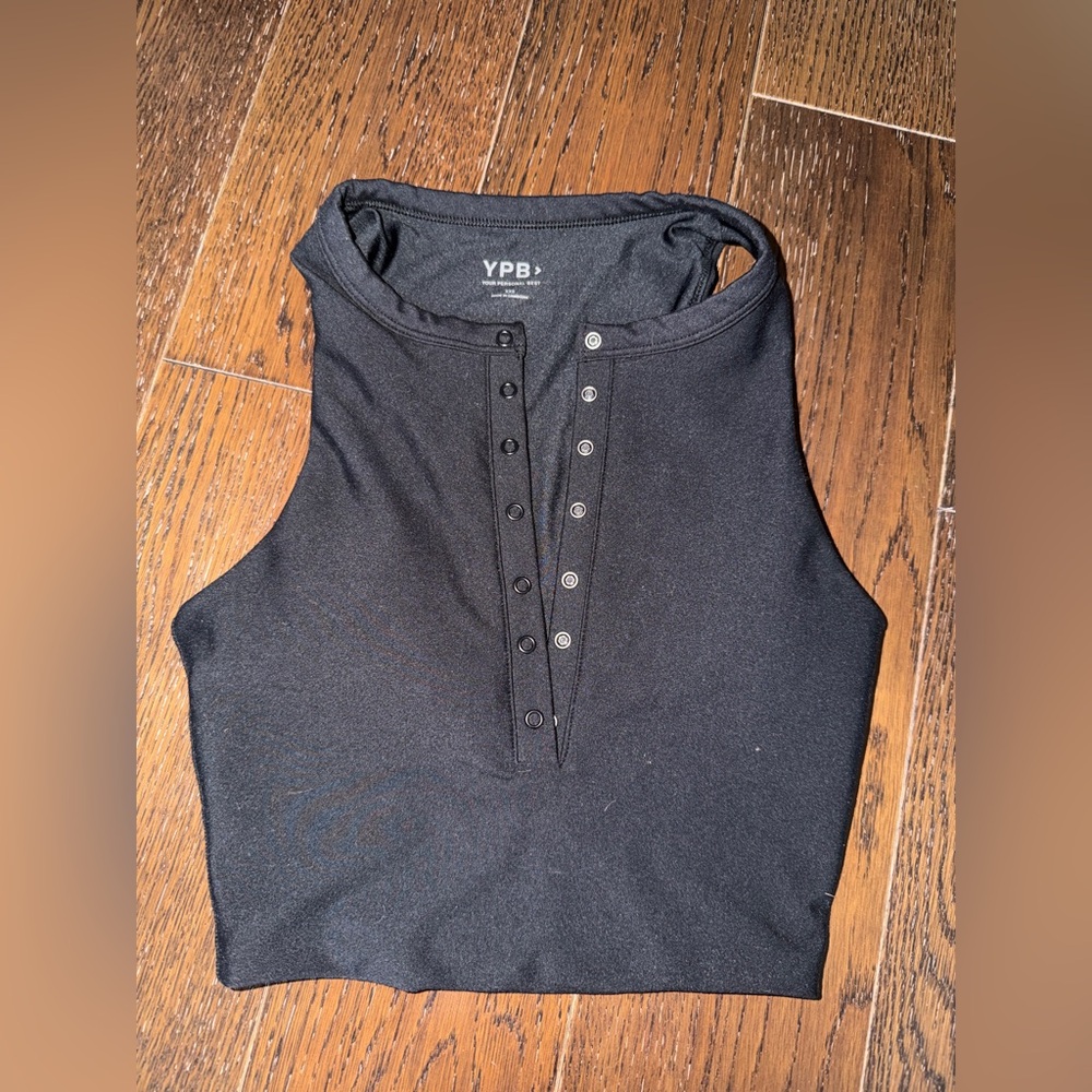 Abercrombie YPB Snap Button Cropped Crop Top Activewear XXS/black